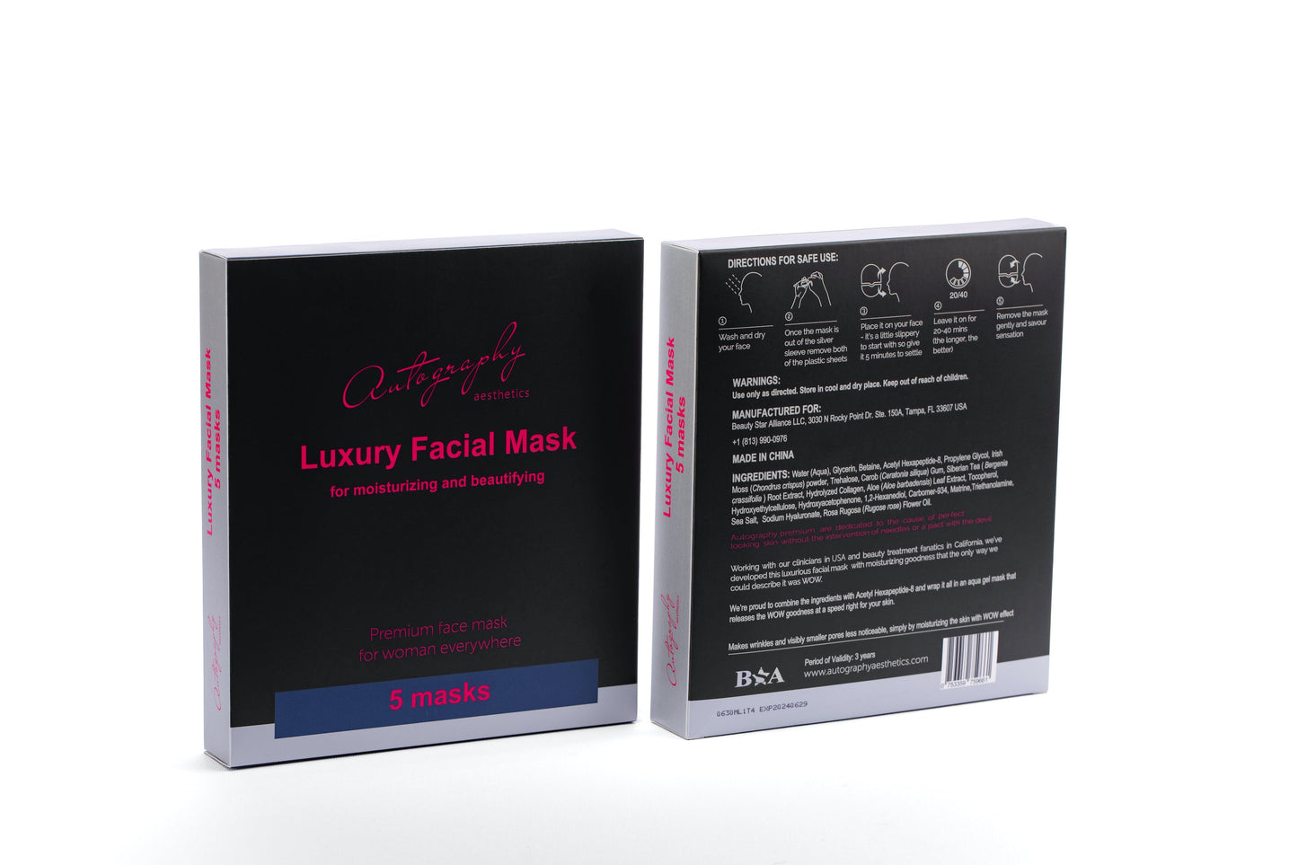 Autography Premium Facial Mask – Гідрогелева маска з аргіреліном, гіалуроновою кислотою і колагеном, 5 саше в 1 уп.
